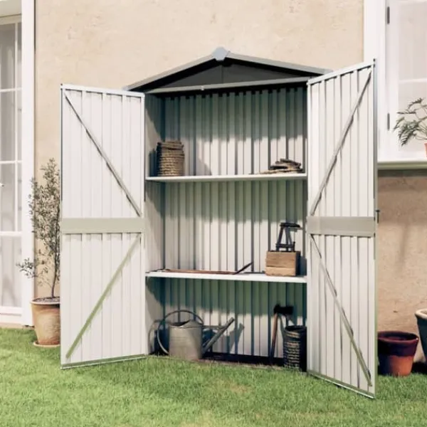Skure, Garager & Carports^The Living Store haveskur 116x45x175 cm galvaniseret stål antracitgrå - Skure & Redskabsskure