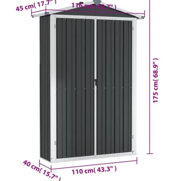 Skure, Garager & Carports^The Living Store haveskur 116x45x175 cm galvaniseret stål antracitgrå - Skure & Redskabsskure