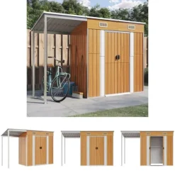 Discount The Living Store haveskur med udvidet tag 277x110,5x181 cm stål lysebrun - Skure & Redskabsskure Skure, Garager & Carports