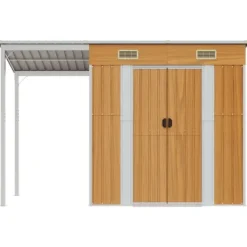 Discount The Living Store haveskur med udvidet tag 277x110,5x181 cm stål lysebrun - Skure & Redskabsskure Skure, Garager & Carports