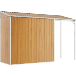 Discount The Living Store haveskur med udvidet tag 277x110,5x181 cm stål lysebrun - Skure & Redskabsskure Skure, Garager & Carports