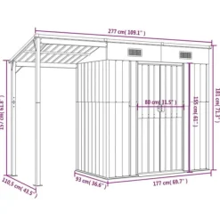 Discount The Living Store haveskur med udvidet tag 277x110,5x181 cm stål lysebrun - Skure & Redskabsskure Skure, Garager & Carports