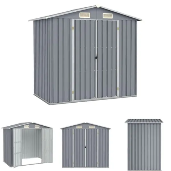 Skure, Garager & Carports^The Living Store haveskur 205x129x183 cm galvaniseret stål grå - Skure & Redskabsskure