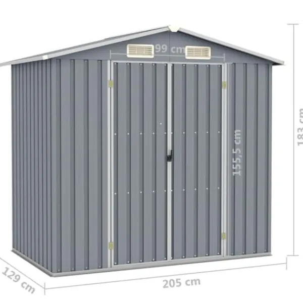 Skure, Garager & Carports^The Living Store haveskur 205x129x183 cm galvaniseret stål grå - Skure & Redskabsskure