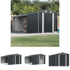 Skure, Garager & Carports^The Living Store haveskur 191x555x198 cm galvaniseret stål antracitgrå - Skure & Redskabsskure
