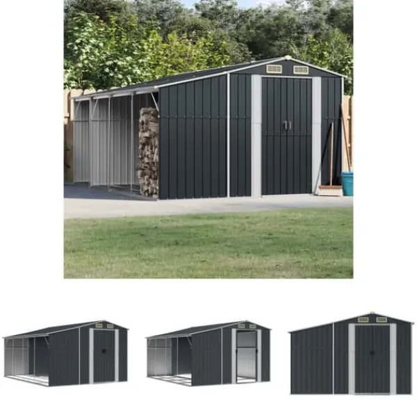 Skure, Garager & Carports^The Living Store haveskur 191x555x198 cm galvaniseret stål antracitgrå - Skure & Redskabsskure