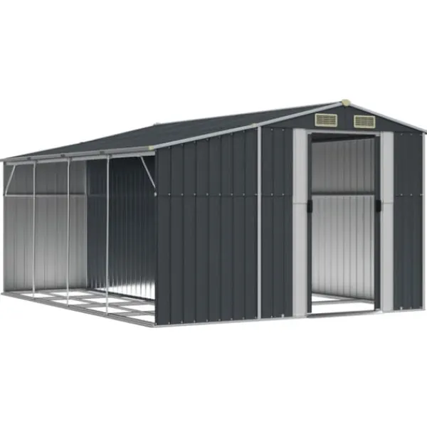 Skure, Garager & Carports^The Living Store haveskur 191x555x198 cm galvaniseret stål antracitgrå - Skure & Redskabsskure