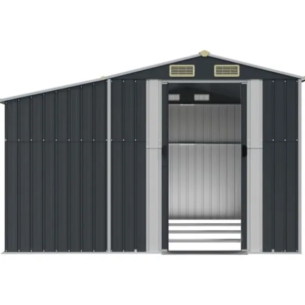 Skure, Garager & Carports^The Living Store haveskur 191x555x198 cm galvaniseret stål antracitgrå - Skure & Redskabsskure