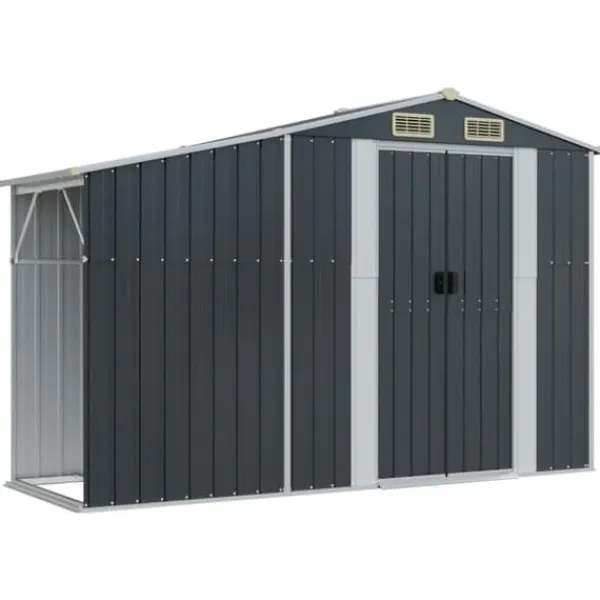 Skure, Garager & Carports^The Living Store haveskur 191x555x198 cm galvaniseret stål antracitgrå - Skure & Redskabsskure