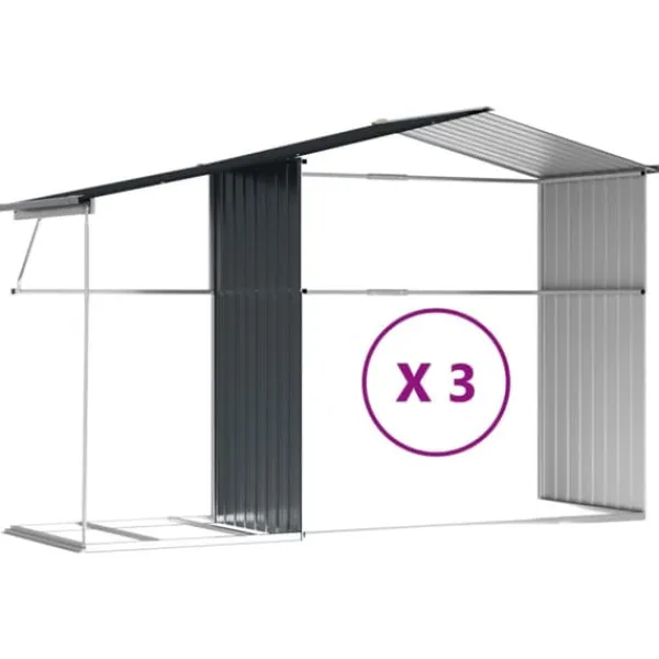 Skure, Garager & Carports^The Living Store haveskur 191x555x198 cm galvaniseret stål antracitgrå - Skure & Redskabsskure