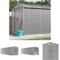 Skure, Garager & Carports^The Living Store haveskur 191x810x198 cm galvaniseret stål lysegrå - Skure & Redskabsskure