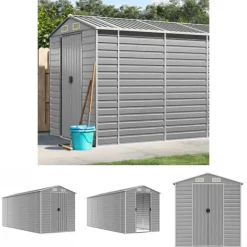 Skure, Garager & Carports^The Living Store haveskur 191x470x198 cm galvaniseret stål lysegrå - Skure & Redskabsskure