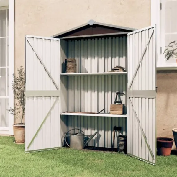 Skure, Garager & Carports^The Living Store haveskur 116x45x175 cm galvaniseret stål brun - Skure & Redskabsskure