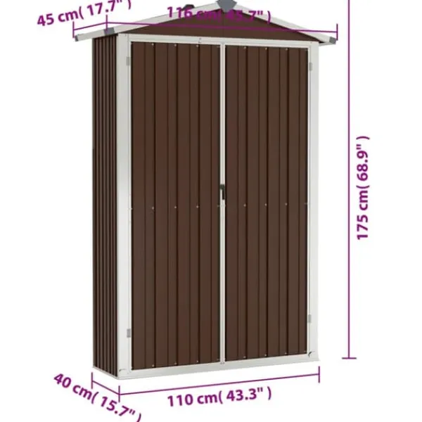 Skure, Garager & Carports^The Living Store haveskur 116x45x175 cm galvaniseret stål brun - Skure & Redskabsskure
