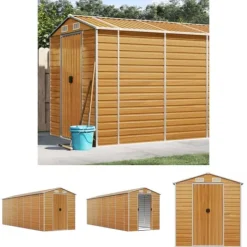 Best The Living Store haveskur 191x555x198 cm galvaniseret stål lysebrun - Skure & Redskabsskure Skure, Garager & Carports