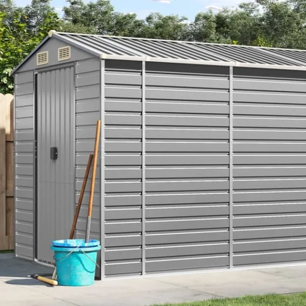 Online The Living Store haveskur 191x725x198 cm galvaniseret stål lysegrå - Skure & Redskabsskure Skure, Garager & Carports
