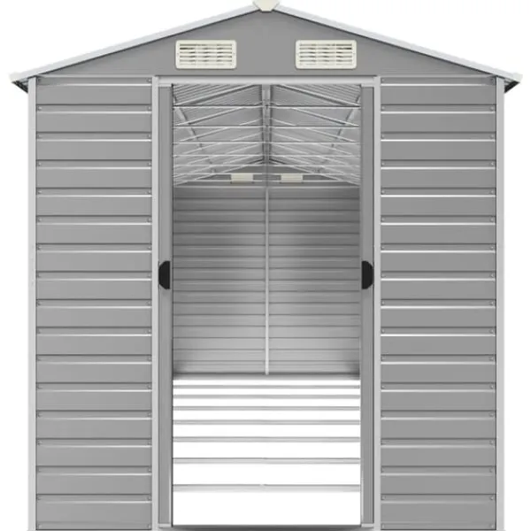 Online The Living Store haveskur 191x725x198 cm galvaniseret stål lysegrå - Skure & Redskabsskure Skure, Garager & Carports