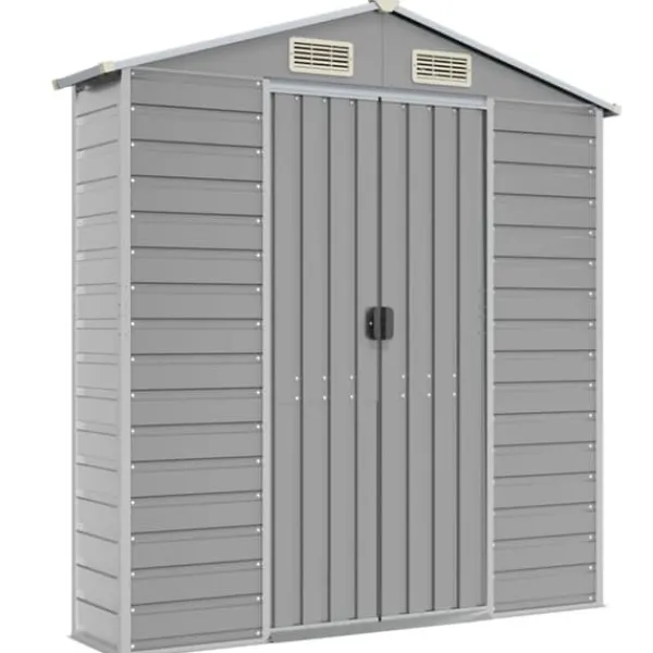 Skure, Garager & Carports^The Living Store haveskur 191x980x198 cm galvaniseret stål lysegrå - Skure & Redskabsskure