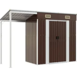 Clearance The Living Store haveskur med udvidet tag 277x110,5x181 cm stål brun - Skure & Redskabsskure Skure, Garager & Carports
