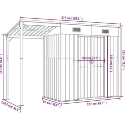Clearance The Living Store haveskur med udvidet tag 277x110,5x181 cm stål brun - Skure & Redskabsskure Skure, Garager & Carports