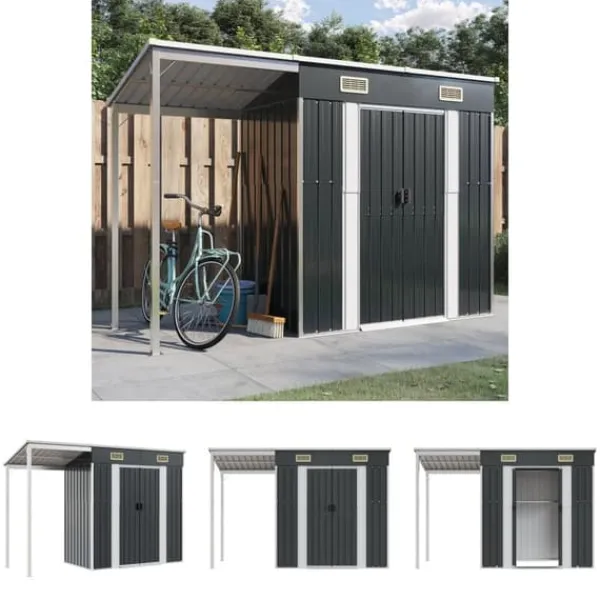 Discount The Living Store haveskur med udvidet tag 277x110,5x181 cm stål antracitgrå - Skure & Redskabsskure Skure, Garager & Carports