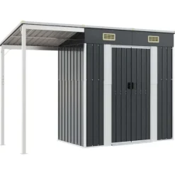 Discount The Living Store haveskur med udvidet tag 277x110,5x181 cm stål antracitgrå - Skure & Redskabsskure Skure, Garager & Carports