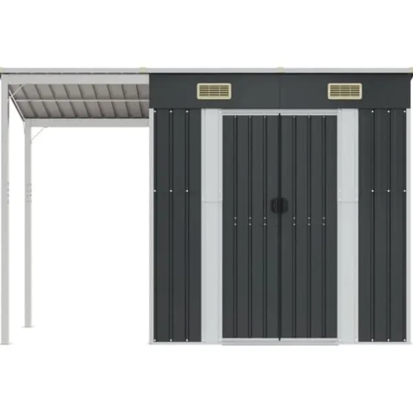 Discount The Living Store haveskur med udvidet tag 277x110,5x181 cm stål antracitgrå - Skure & Redskabsskure Skure, Garager & Carports
