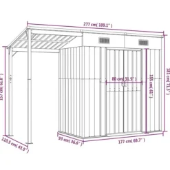 Discount The Living Store haveskur med udvidet tag 277x110,5x181 cm stål antracitgrå - Skure & Redskabsskure Skure, Garager & Carports
