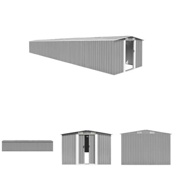 Skure, Garager & Carports^The Living Store haveskur 257x990x181 cm galvaniseret stål grå - Skure & Redskabsskure