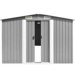 Skure, Garager & Carports^The Living Store haveskur 257x990x181 cm galvaniseret stål grå - Skure & Redskabsskure
