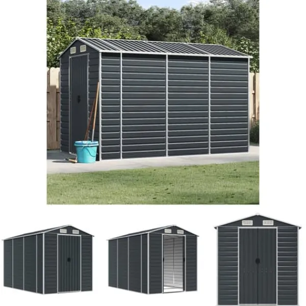 Skure, Garager & Carports^The Living Store haveskur 191x300x198 cm galvaniseret stål antracitgrå - Skure & Redskabsskure