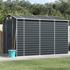 Skure, Garager & Carports^The Living Store haveskur 191x300x198 cm galvaniseret stål antracitgrå - Skure & Redskabsskure
