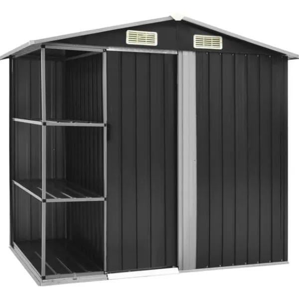 Skure, Garager & Carports^The Living Store haveskur med reol 205x130x183 cm jern antracitgrå - Skure & Redskabsskure