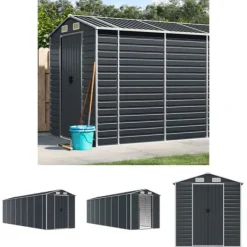 The Living Store haveskur 191x640x198 cm galvaniseret stål antracitgrå - Skure & Redskabsskure Skure, Garager & Carports