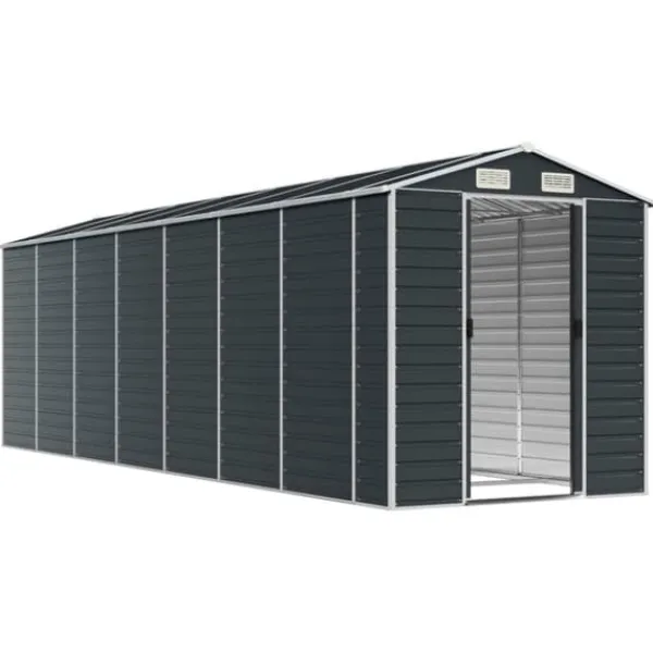 The Living Store haveskur 191x640x198 cm galvaniseret stål antracitgrå - Skure & Redskabsskure Skure, Garager & Carports