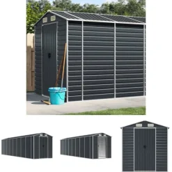 Skure, Garager & Carports^The Living Store haveskur 191x725x198 cm galvaniseret stål antracitgrå - Skure & Redskabsskure