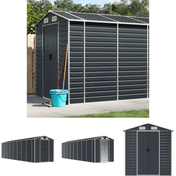 Skure, Garager & Carports^The Living Store haveskur 191x725x198 cm galvaniseret stål antracitgrå - Skure & Redskabsskure