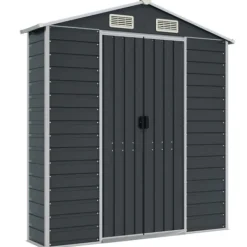 Skure, Garager & Carports^The Living Store haveskur 191x725x198 cm galvaniseret stål antracitgrå - Skure & Redskabsskure