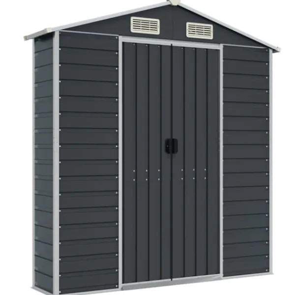 Skure, Garager & Carports^The Living Store haveskur 191x725x198 cm galvaniseret stål antracitgrå - Skure & Redskabsskure