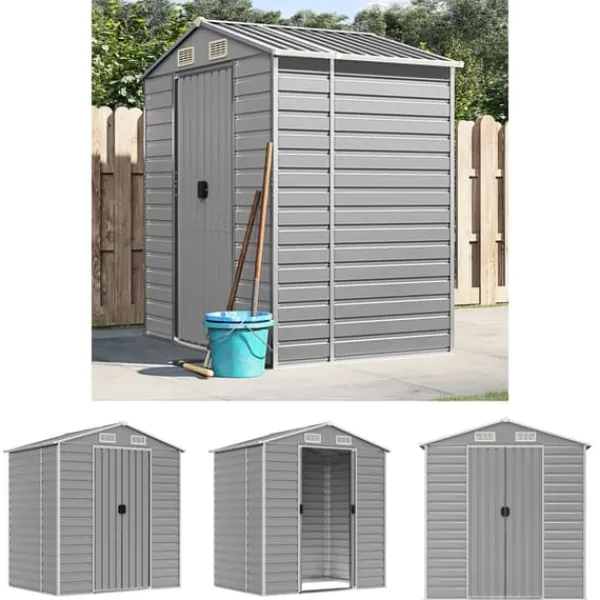 Sale The Living Store haveskur 191x130x198 cm galvaniseret stål lysegrå - Skure & Redskabsskure Skure, Garager & Carports