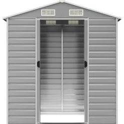 Sale The Living Store haveskur 191x130x198 cm galvaniseret stål lysegrå - Skure & Redskabsskure Skure, Garager & Carports