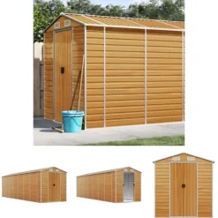 The Living Store haveskur 191x640x198 cm galvaniseret stål lysebrun - Skure & Redskabsskure Skure, Garager & Carports