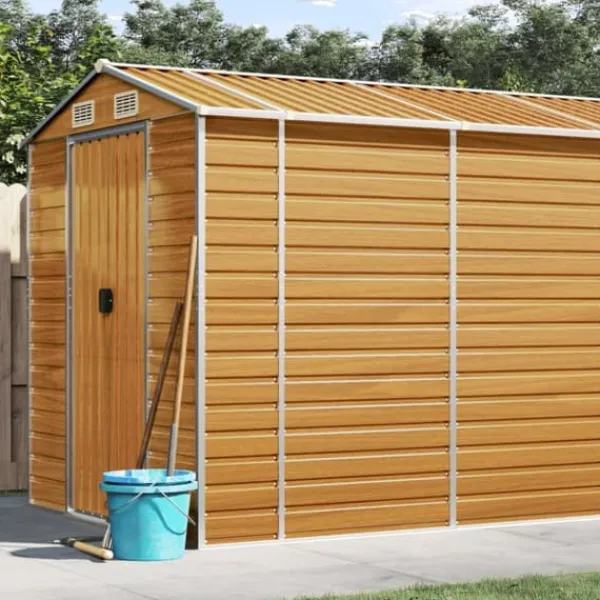 The Living Store haveskur 191x640x198 cm galvaniseret stål lysebrun - Skure & Redskabsskure Skure, Garager & Carports