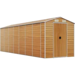 The Living Store haveskur 191x640x198 cm galvaniseret stål lysebrun - Skure & Redskabsskure Skure, Garager & Carports