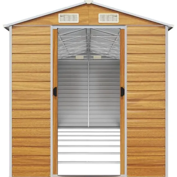 The Living Store haveskur 191x640x198 cm galvaniseret stål lysebrun - Skure & Redskabsskure Skure, Garager & Carports