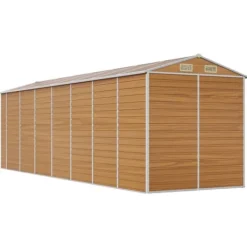 The Living Store haveskur 191x640x198 cm galvaniseret stål lysebrun - Skure & Redskabsskure Skure, Garager & Carports
