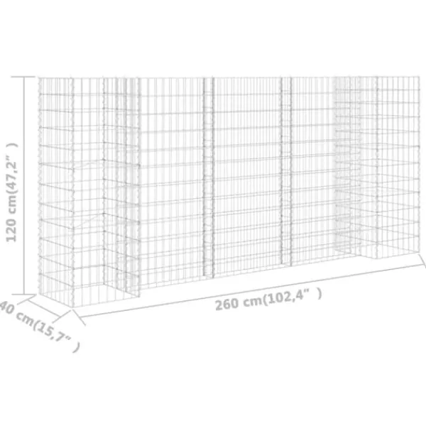 Krukker & Plantebeholdere^The Living Store H-formet gabion-plantekasse 260x40x120 cm stål - Plantekrukker