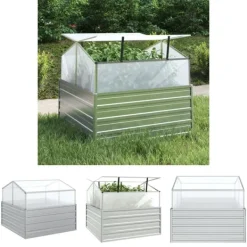 Drivhus^The Living Store højbed med drivhus 100x100x85 cm sølvfarvet - Plantekrukker