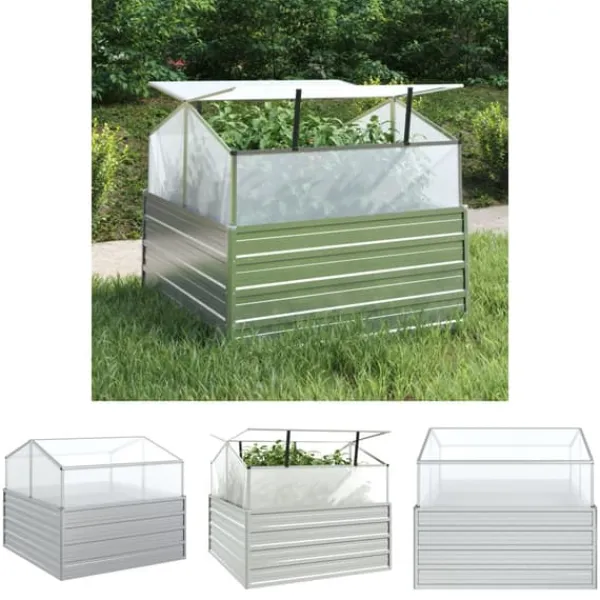 Drivhus^The Living Store højbed med drivhus 100x100x85 cm sølvfarvet - Plantekrukker