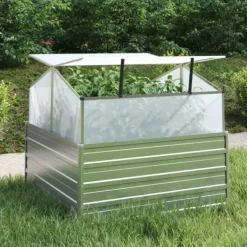 Drivhus^The Living Store højbed med drivhus 100x100x85 cm sølvfarvet - Plantekrukker